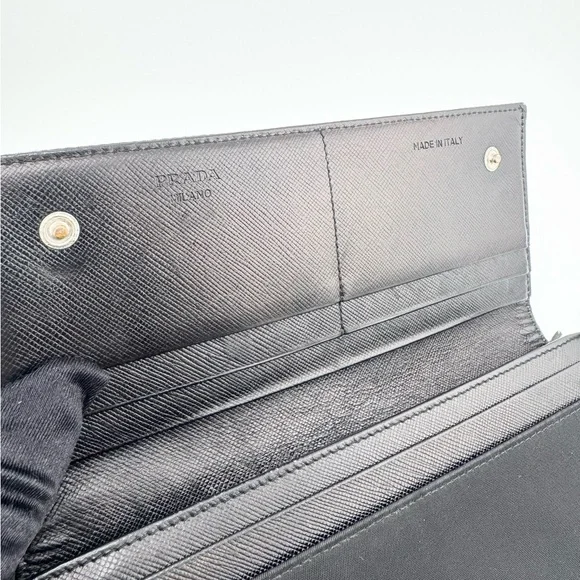 Prada Tessuto Continental Long Wallet Black Nylon & Leather w/ Silver Hardware - Picture 9 of 13